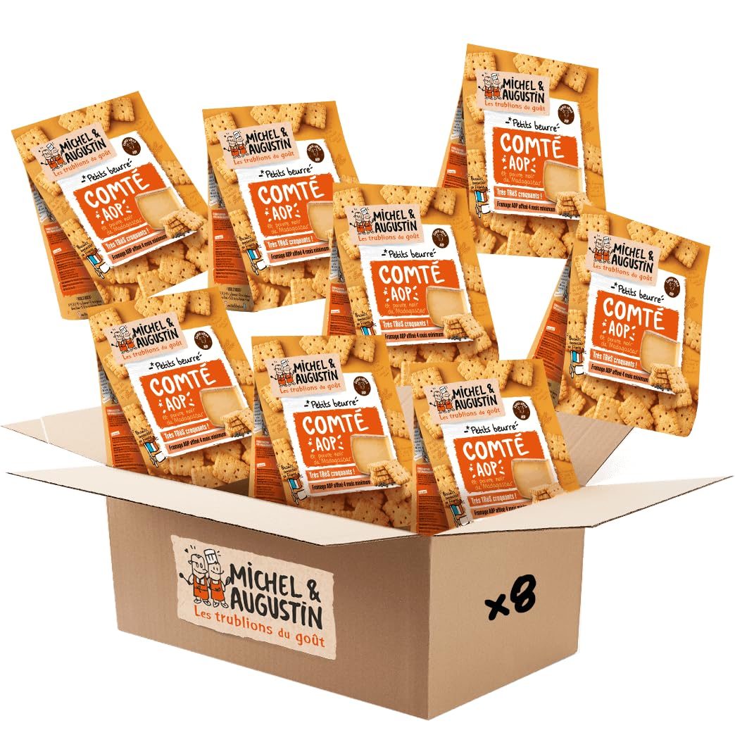 Michel & Augustin – Petits Beurre Salés au Comté AOP et Poivre Noir de Madagascar – Biscuits Apéritifs Gourmands – Fabriqués en France – 100g x 8