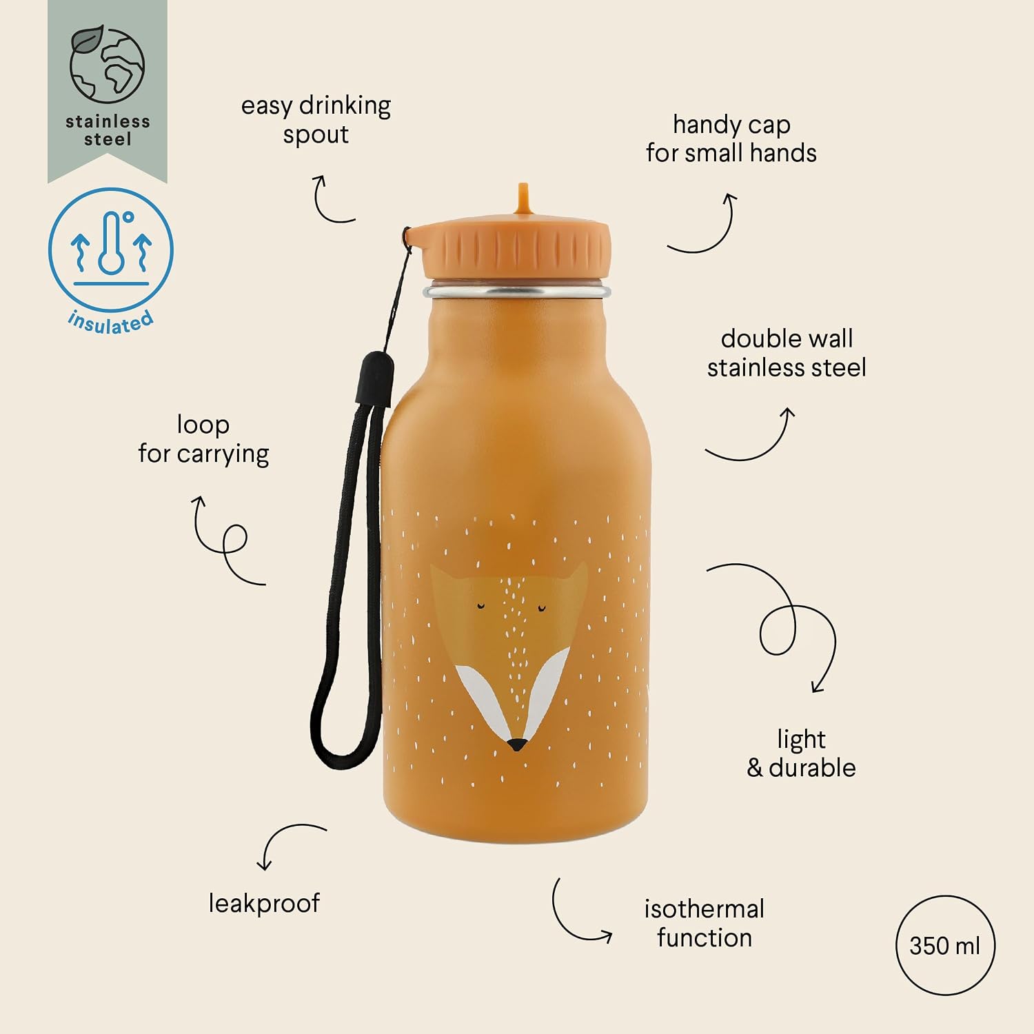 TRIXIE — Gourde isotherme enfant inox 350ml Mr. Fox – Image 4