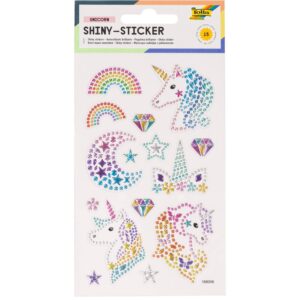 FOLIA — Lot de 15 autocollants licorne brillants en strass