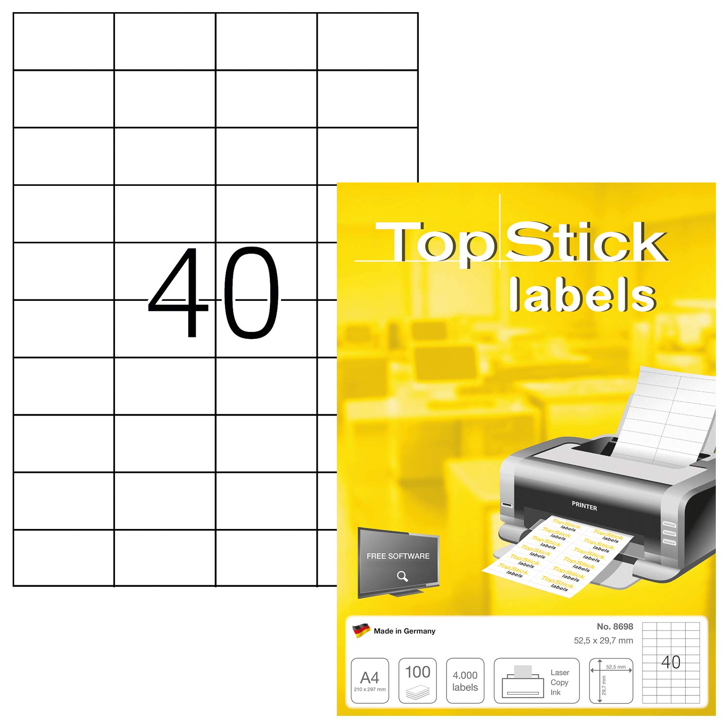 TOPSTICK — Pochette de 4000 étiquettes autocollantes 52,5 x 29,7 mm