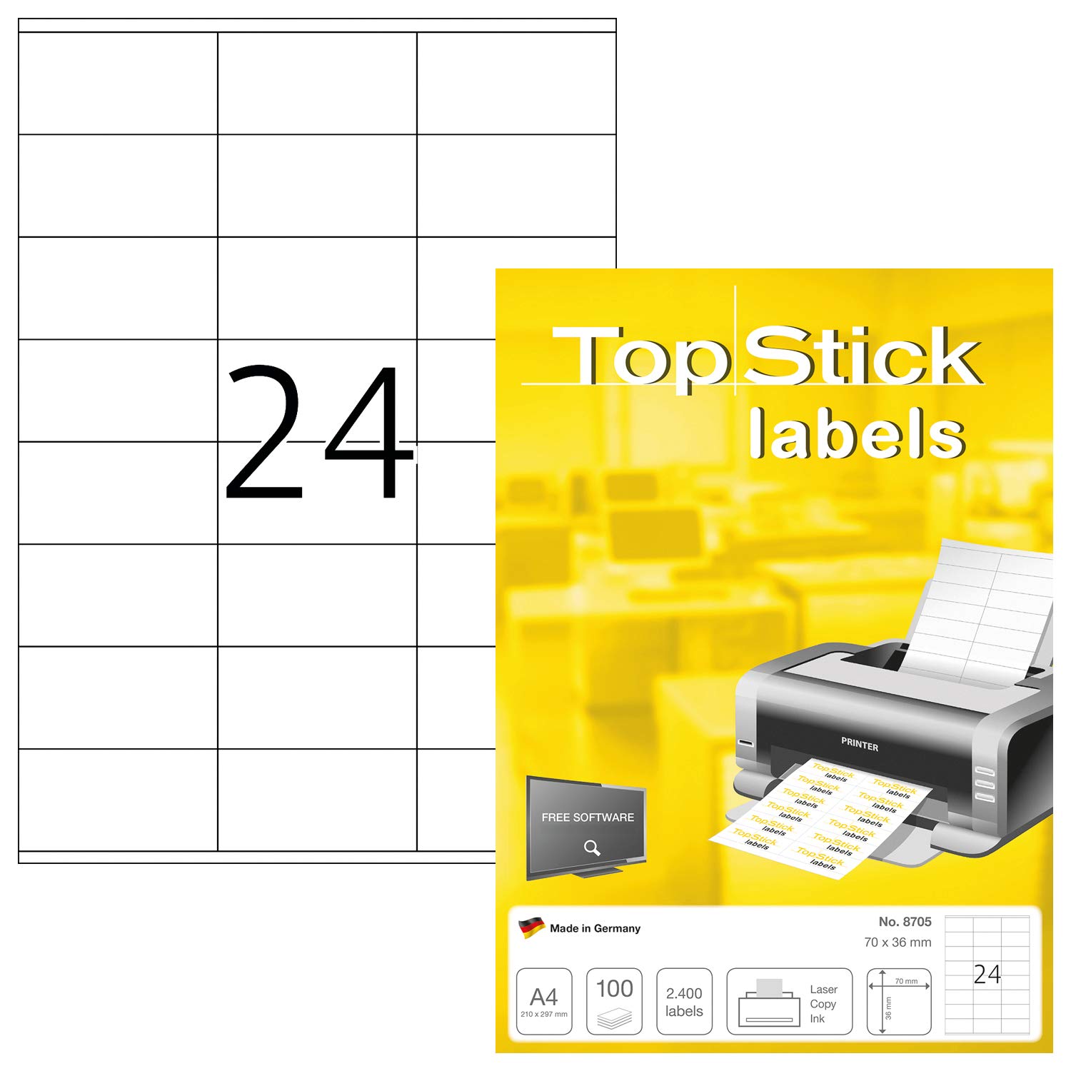 TOPSTICK — Pochette de 2400 étiquettes d'adressage 70 x 36 mm
