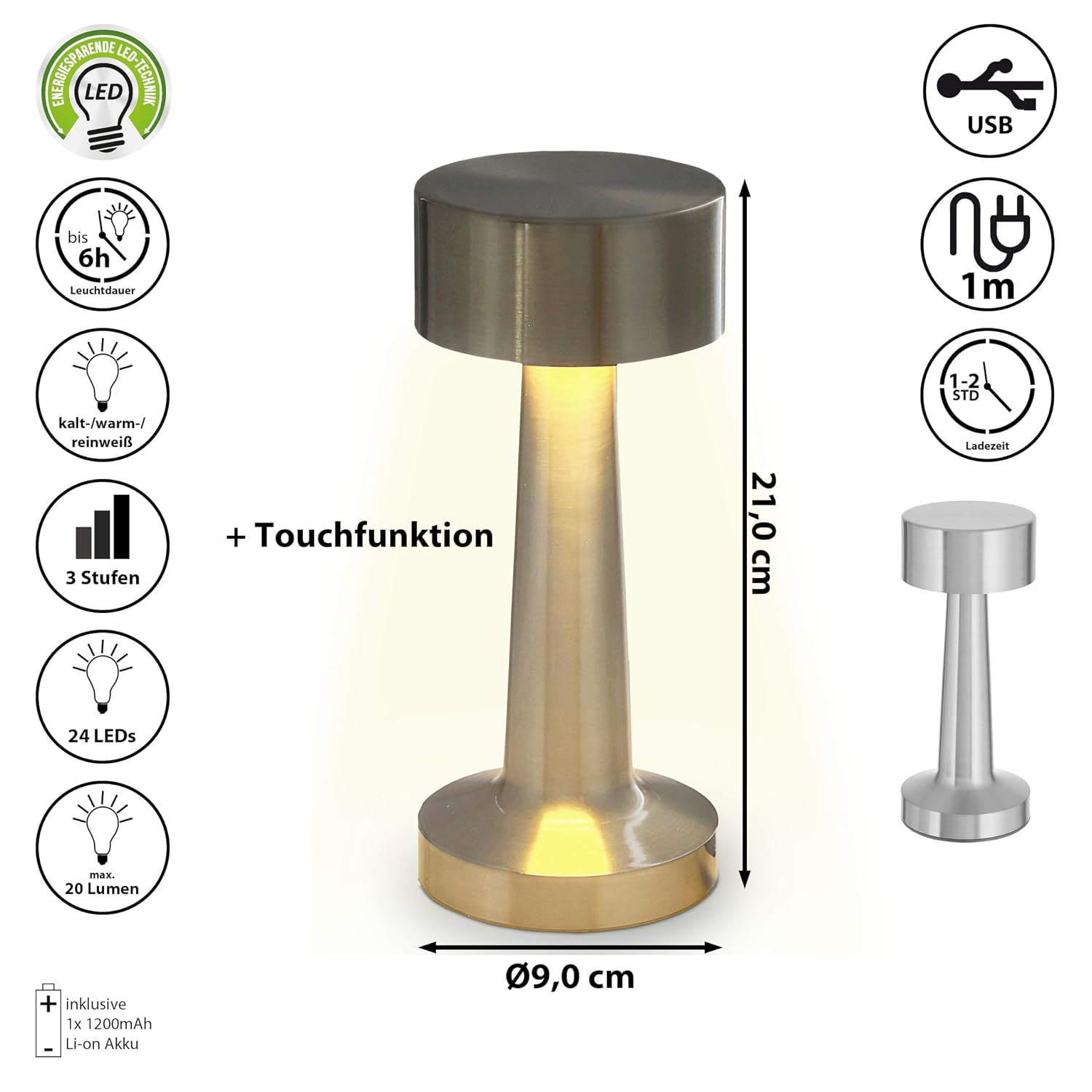 LUCINELLA — Lampe de table tactile rechargeable 9 x 21 cm – Image 2