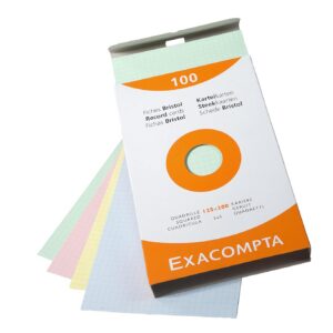 Exacompta - Réf. 13273E - Étui de 100 fiches bristol quadrillées 5x5 non perforées - format 125 x 200 mm - compatibles avec imprimante jet d'encre, laser et photocopieur - couleurs assorties