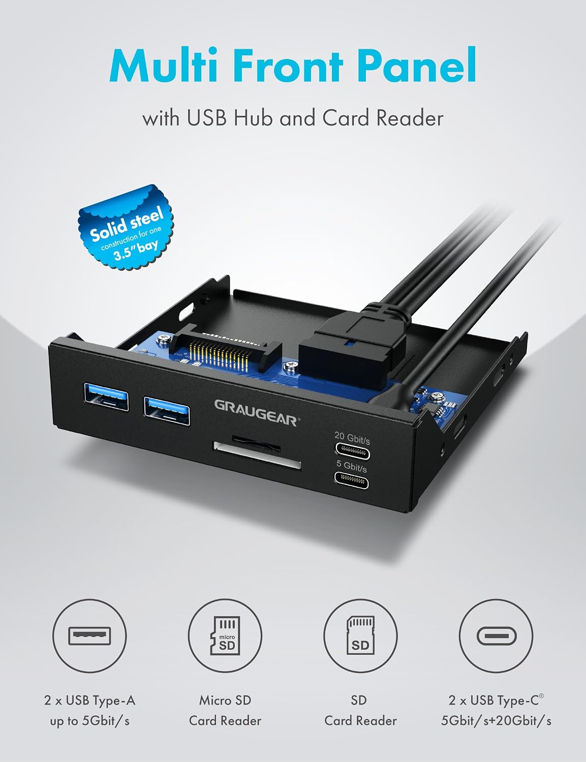 GRAUGEAR G-MP01CR — Panneau avant 6 interfaces USB-C/USB-A – Image 6