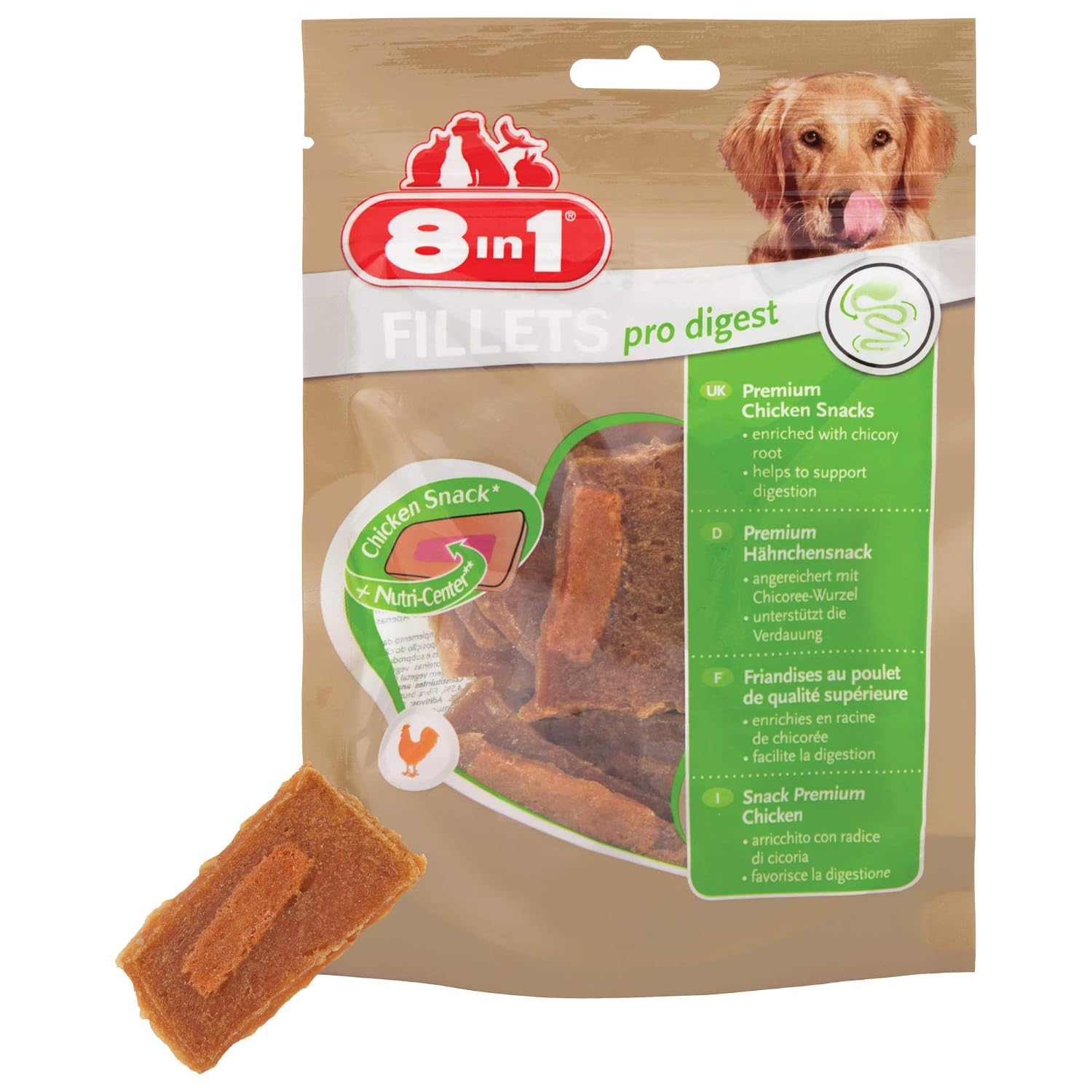 8in1 Fillet Pro Digest Friandises pour chiens adultes et seniors de grandes races – Favorise la santé digestive – Au poulet – Lot de 4 x 80g – Image 3