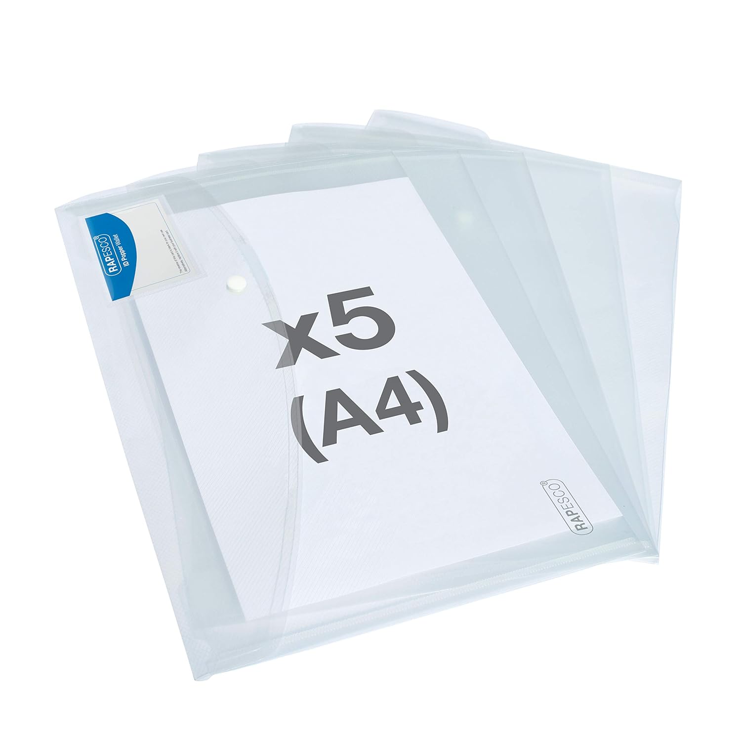 RAPESCO ECO — Pochettes à Bouton Pression A4 Transparent x5