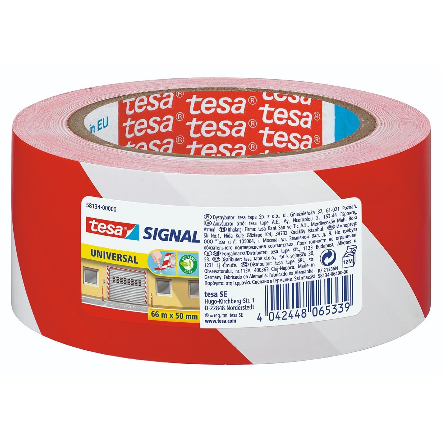 TESA — Ruban adhésif de signalisation blanc/rouge 66 m x 55 mm