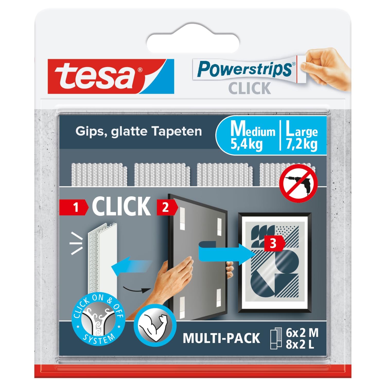 TESA Powerstrips CLICK — Pastilles adhésives à clipser Large