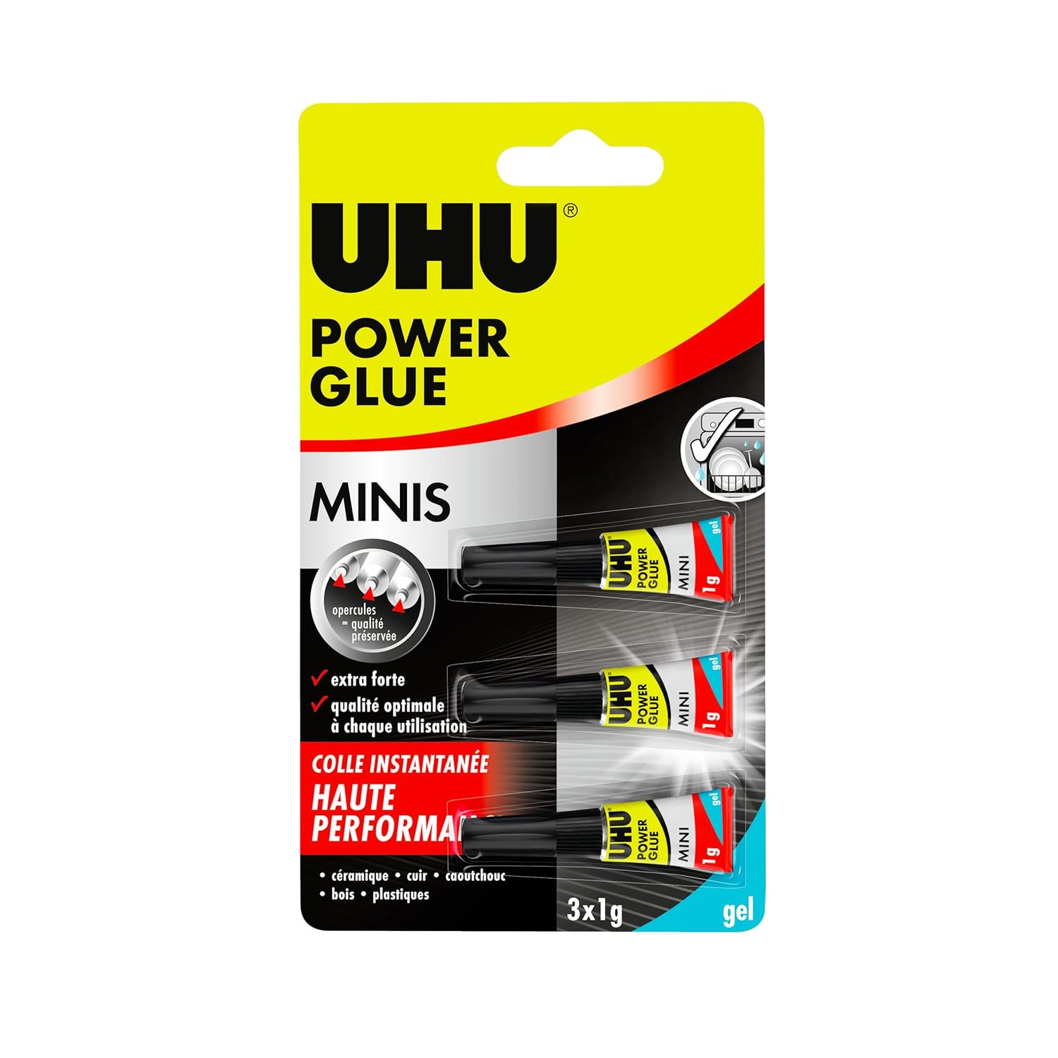 UHU Power Glue — Blister de 3 Mini Tubes de Colle Gel 1g