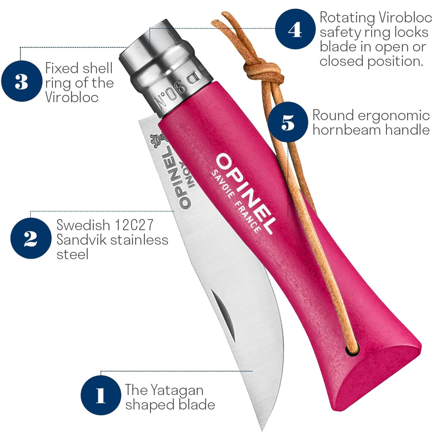 OPINEL N°06 — Couteau framboise avec lien cuir – Image 3