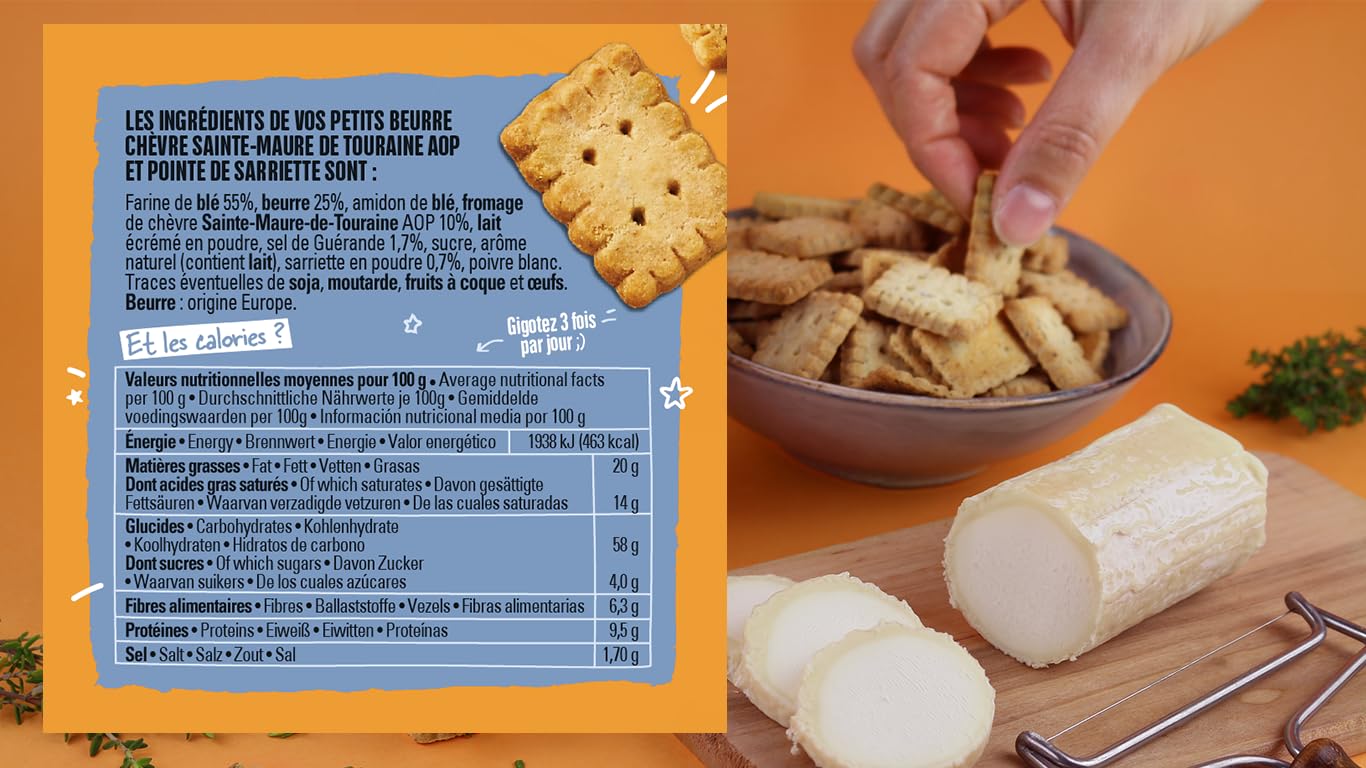 Michel et Augustin – Petits Gâteaux Sec Apéritifs au Chèvre Sainte-Maure de Touraine AOP et Sarriette – Biscuits Salés Gourmands – Fabriqués en France – 100g x 8 – Image 4