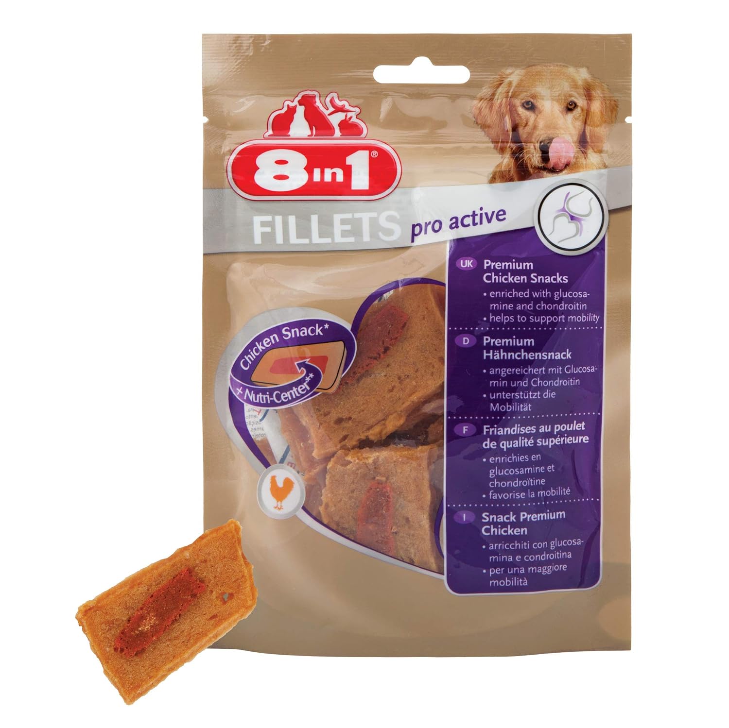 8in1 Fillet Pro Active Friandises pour chiens adultes et seniors de grandes races – Renforce la mobilité – Au poulet – Lot de 4 x 80g – Image 3