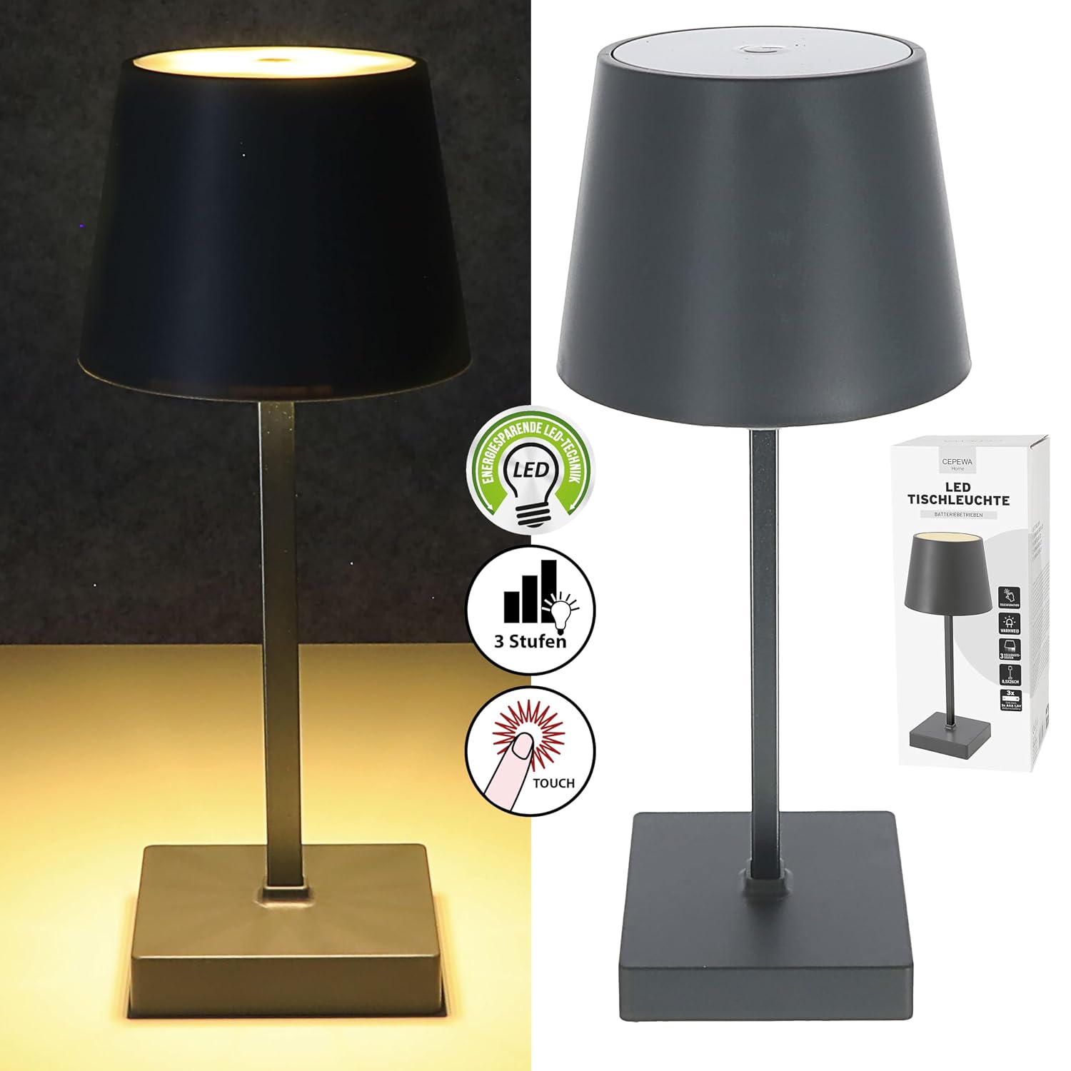 CEPEWA — Lampe de table LED tactile anthracite 26 cm – Image 9