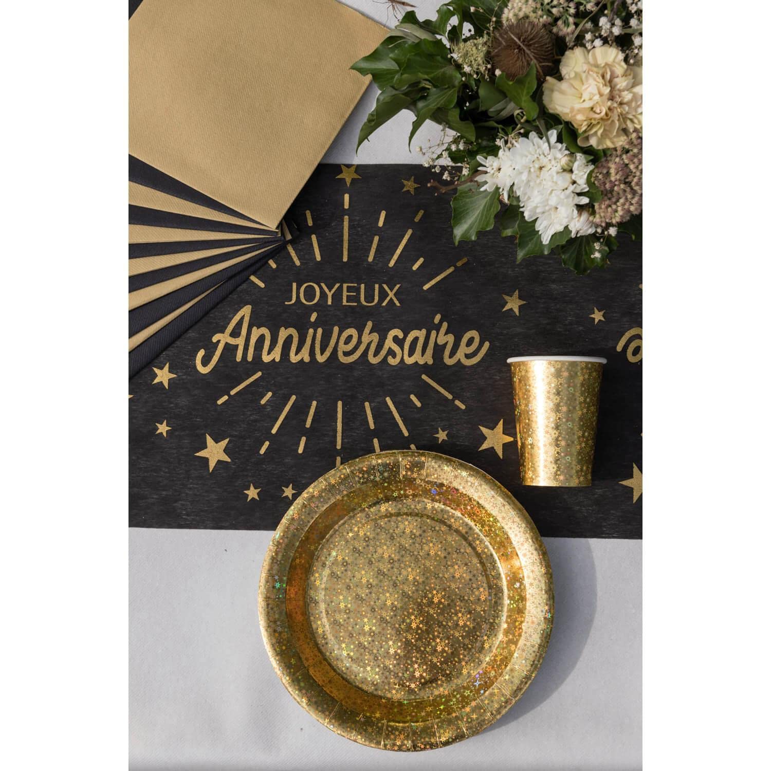 SANTEX — Chemin de Table Joyeux Anniversaire Noir/Or 30x500 cm – Image 2