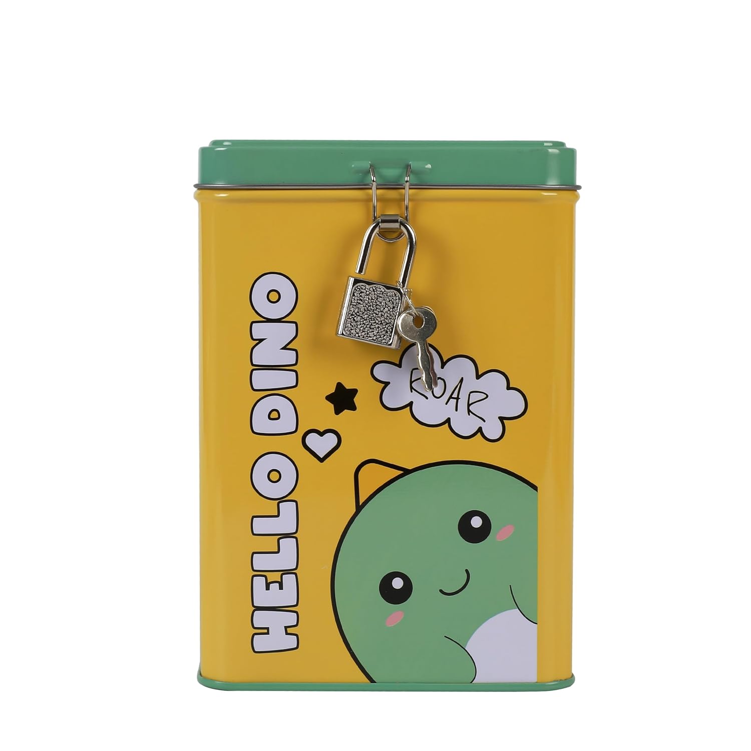 I-TOTAL — Tirelire en métal avec cadenas Hello Dino