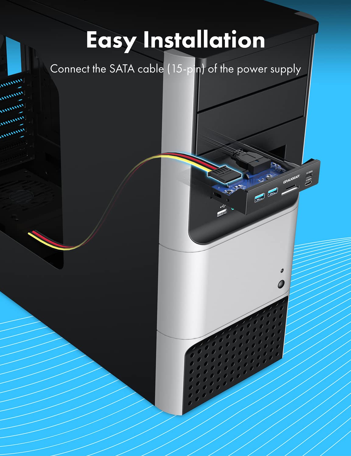 GRAUGEAR G-MP01CR — Panneau avant 6 interfaces USB-C/USB-A – Image 12