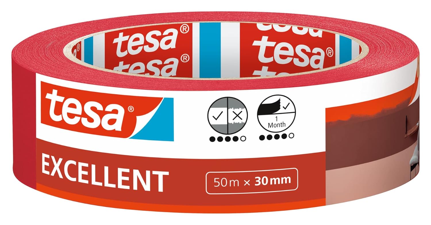 TESA Excellent — Ruban de masquage peinture 50 m x 30 mm rouge