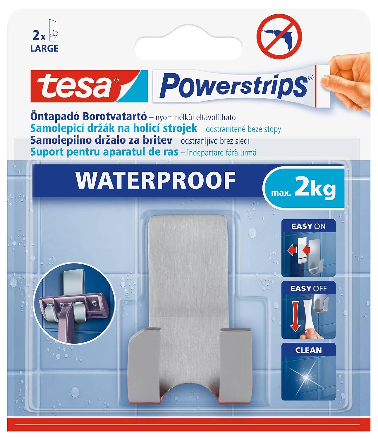 TESA Powerstrips Métal Zoom — Porte-rasoir inox waterproof