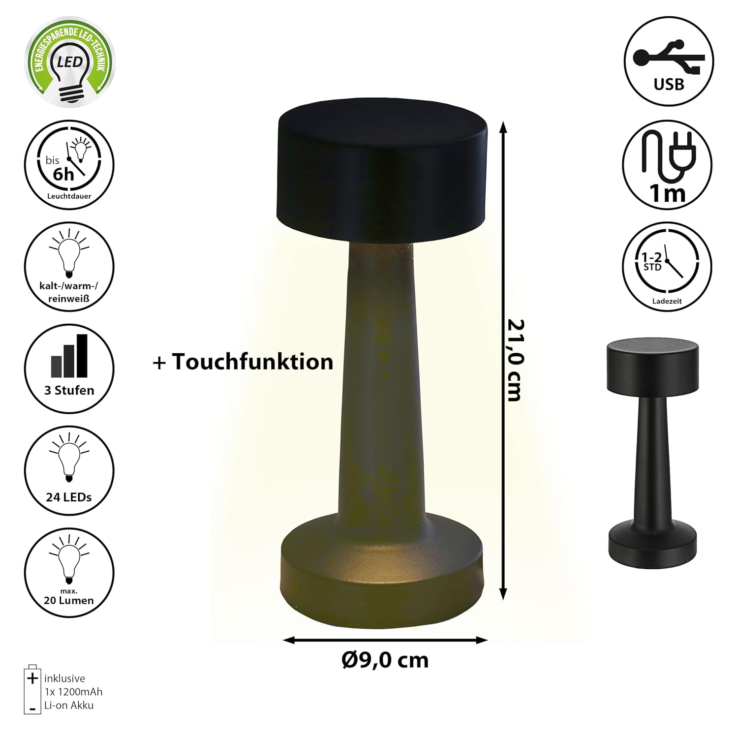 CEPEWA — Lampe de chevet tactile rechargeable USB – Image 2
