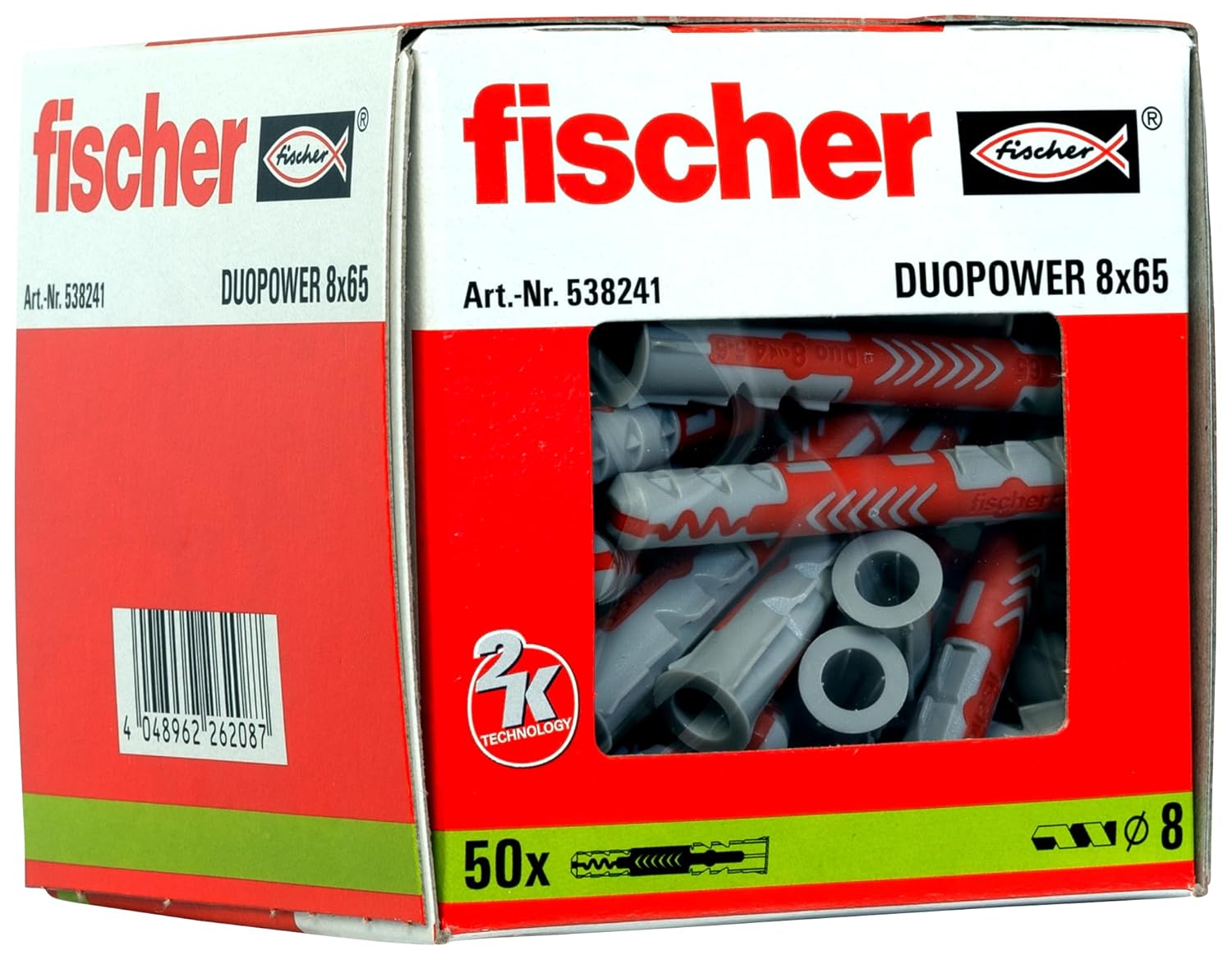 fischer - Cheville bi-matière et multi-matériaux DUOPOWER 8x65/Boîte de 50 Gris/rouge
