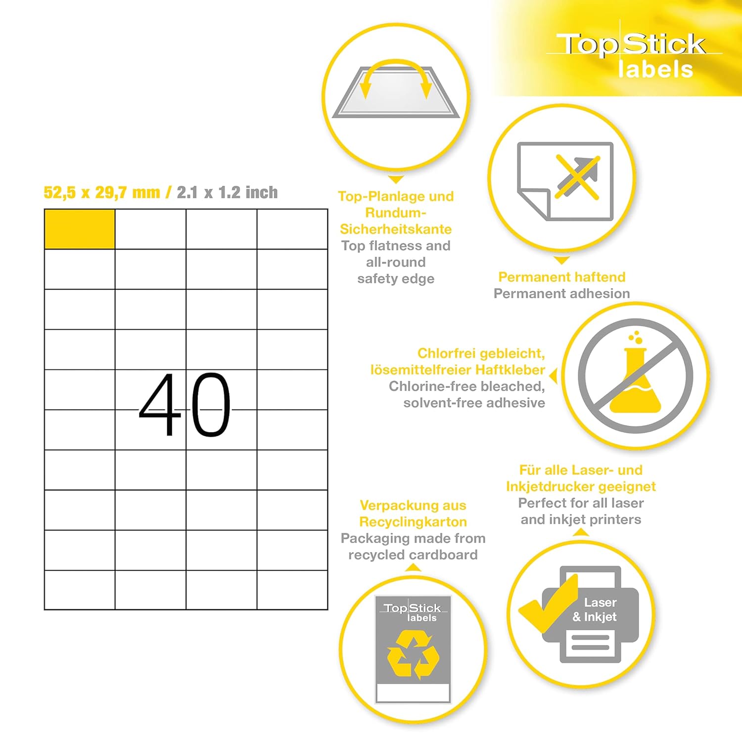TOPSTICK — Pochette de 4000 étiquettes autocollantes 52,5 x 29,7 mm – Image 6