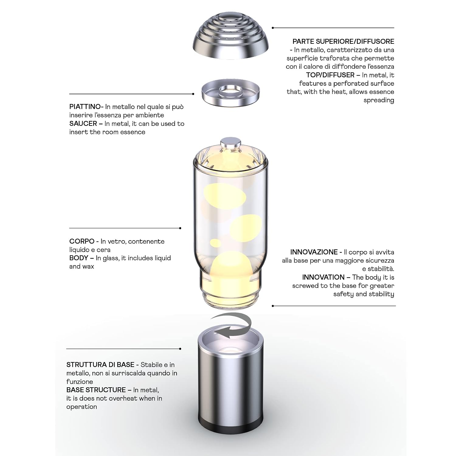 I-TOTAL Lamp A.D.A — Lampe à lave base laquée argentée – Image 3