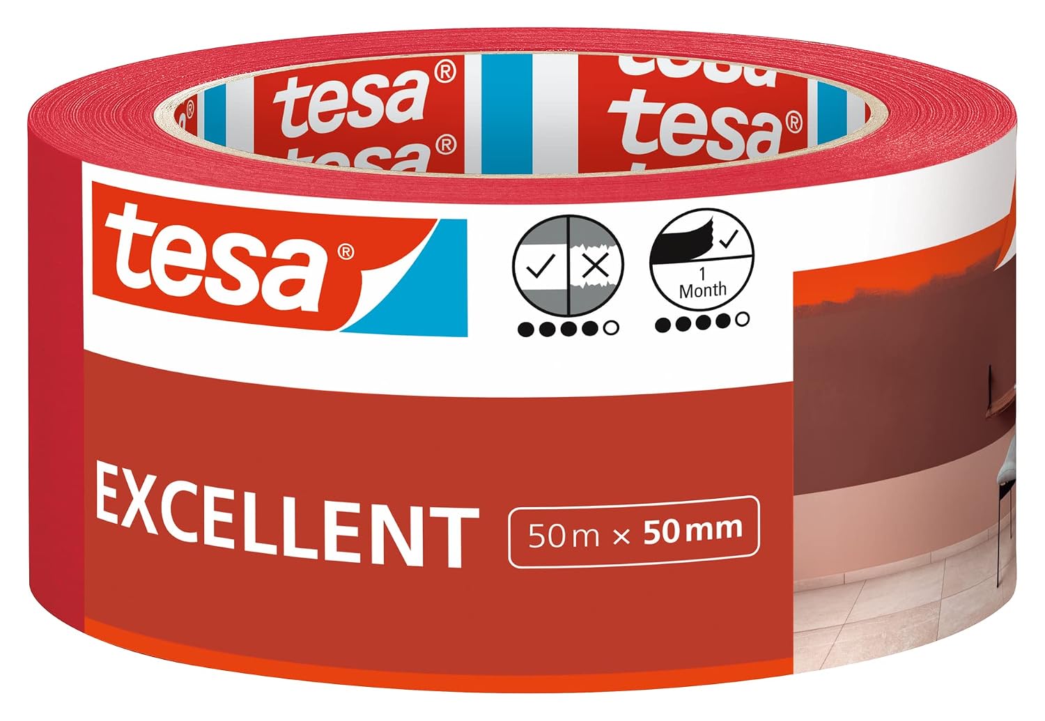 TESA Excellent — Ruban de masquage peinture 50 m x 50 mm Rouge