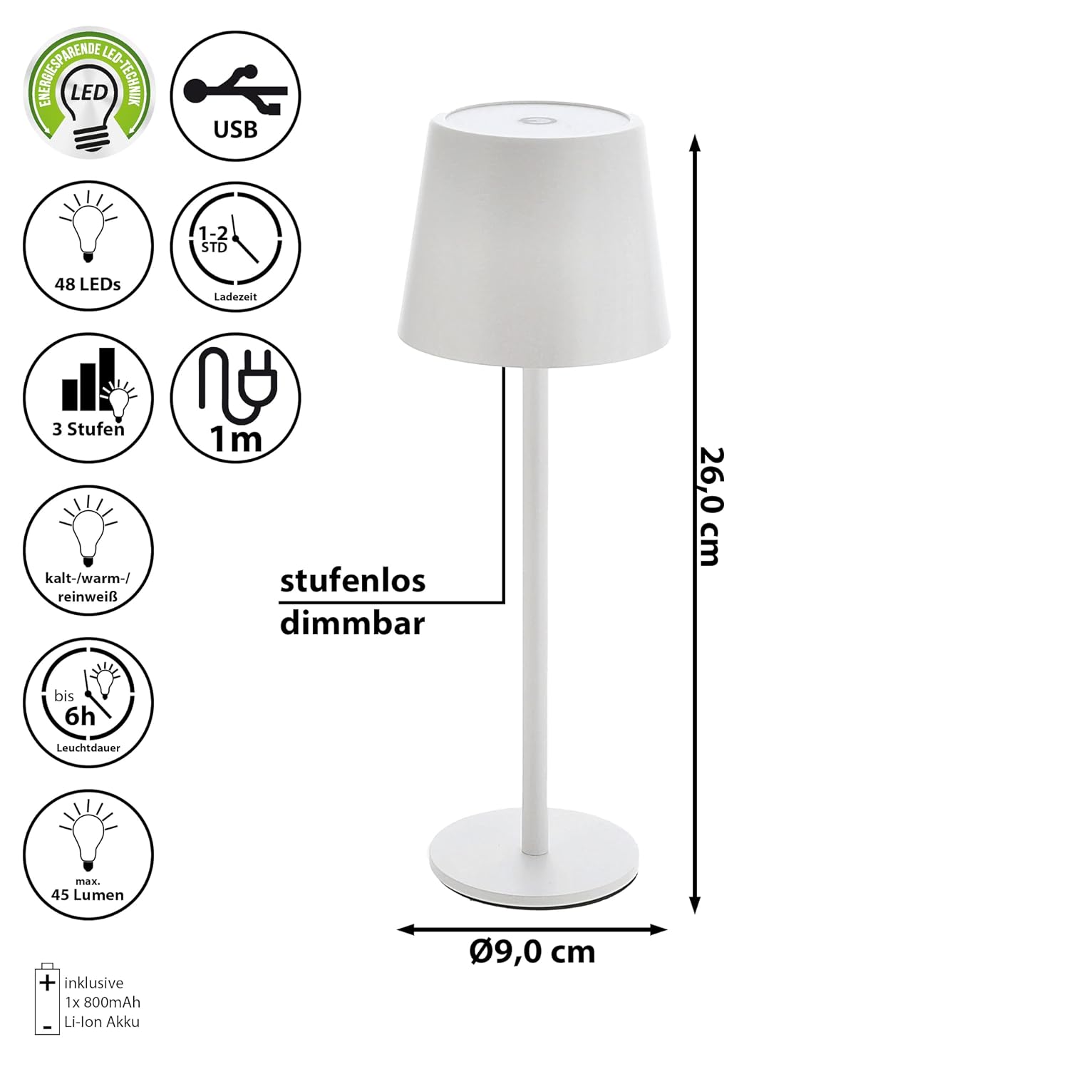 CEPEWA — Lampe de table tactile 9 x 26 cm blanc – Image 8