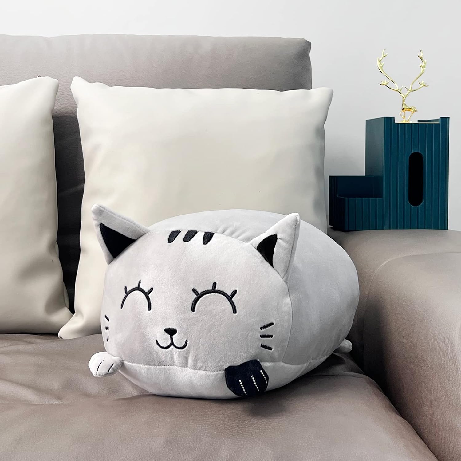 I-TOTAL — Coussin décoratif peluche Chat gris – Image 4