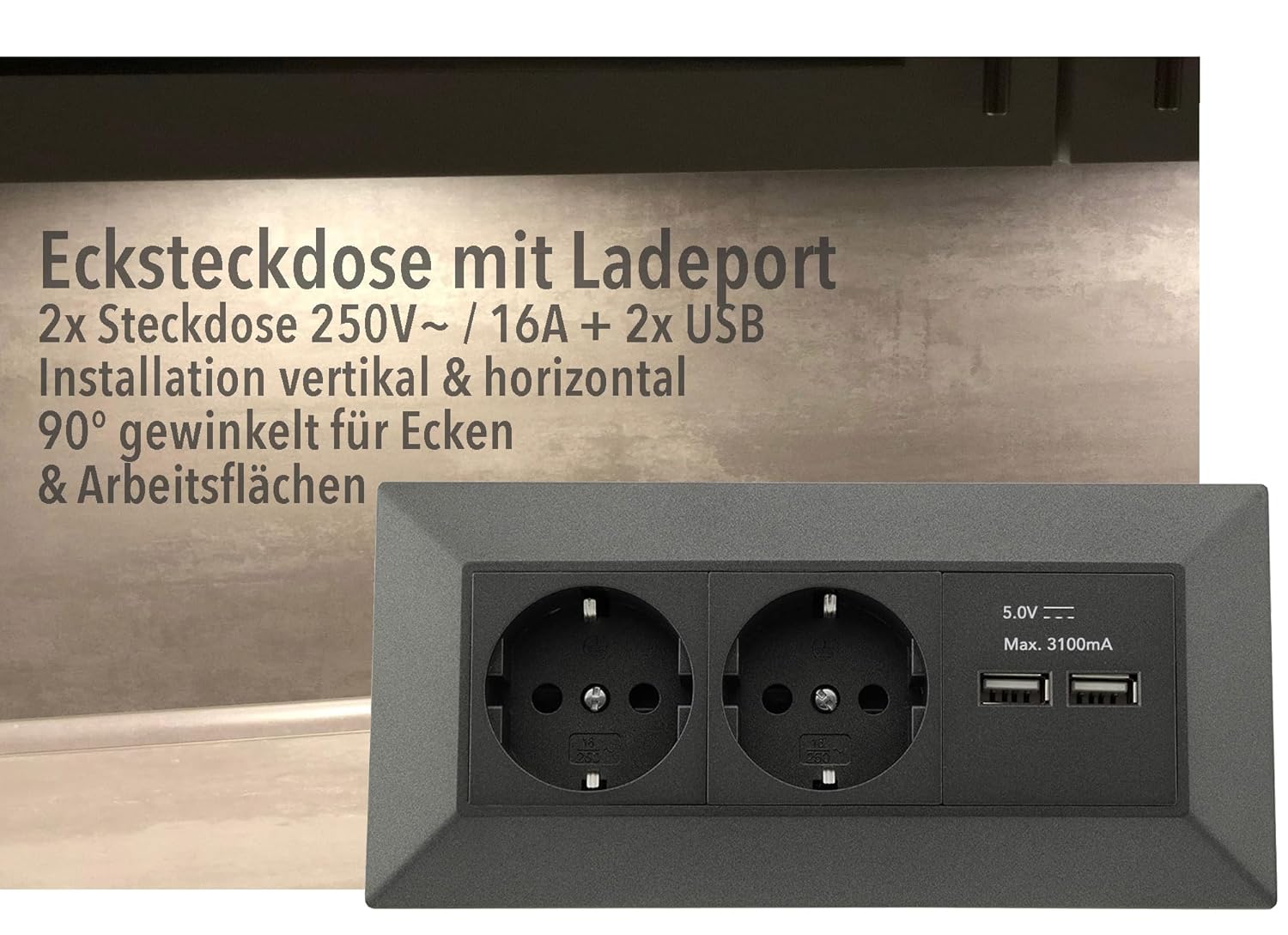 BLOC — Multiprise d'angle 2 prises et 2 ports USB-A Noir – Image 7