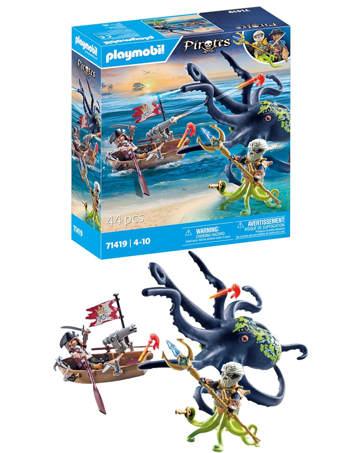 Playmobil 71419 Pirate avec Pieuvre géante, Comprend Deux Personnages, Une Pieuvre géante Qui pulvérise de l'eau, Un Bateau à rames et de Nombreux Accessoires, Univers Pirates, pour Enfants dès 4 Ans – Image 34