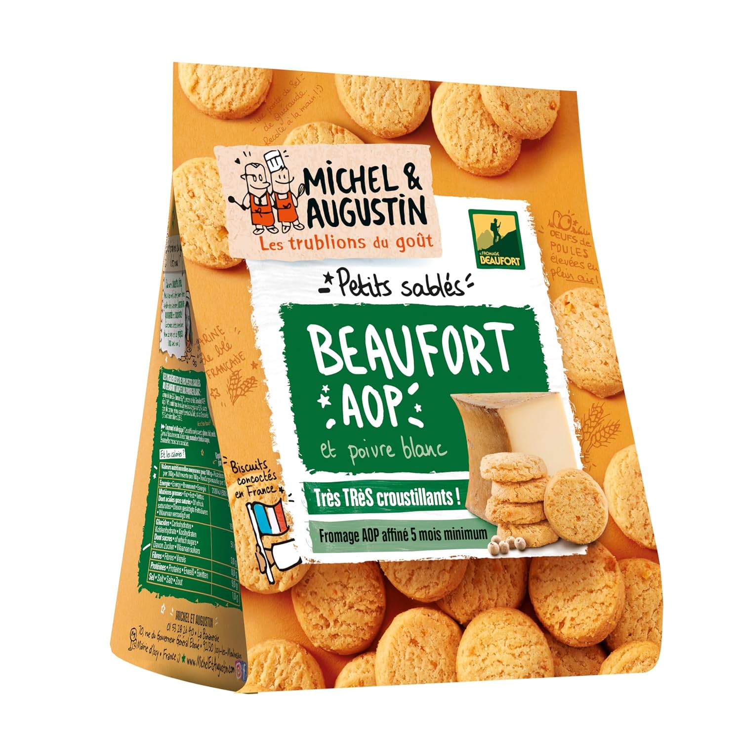 Michel & Augustin – Petits Sablés Salés au Beaufort AOP et Poivre Blanc – Biscuits Apéritifs Gourmands – Fabriqués en France – 100g x 8 – Image 2