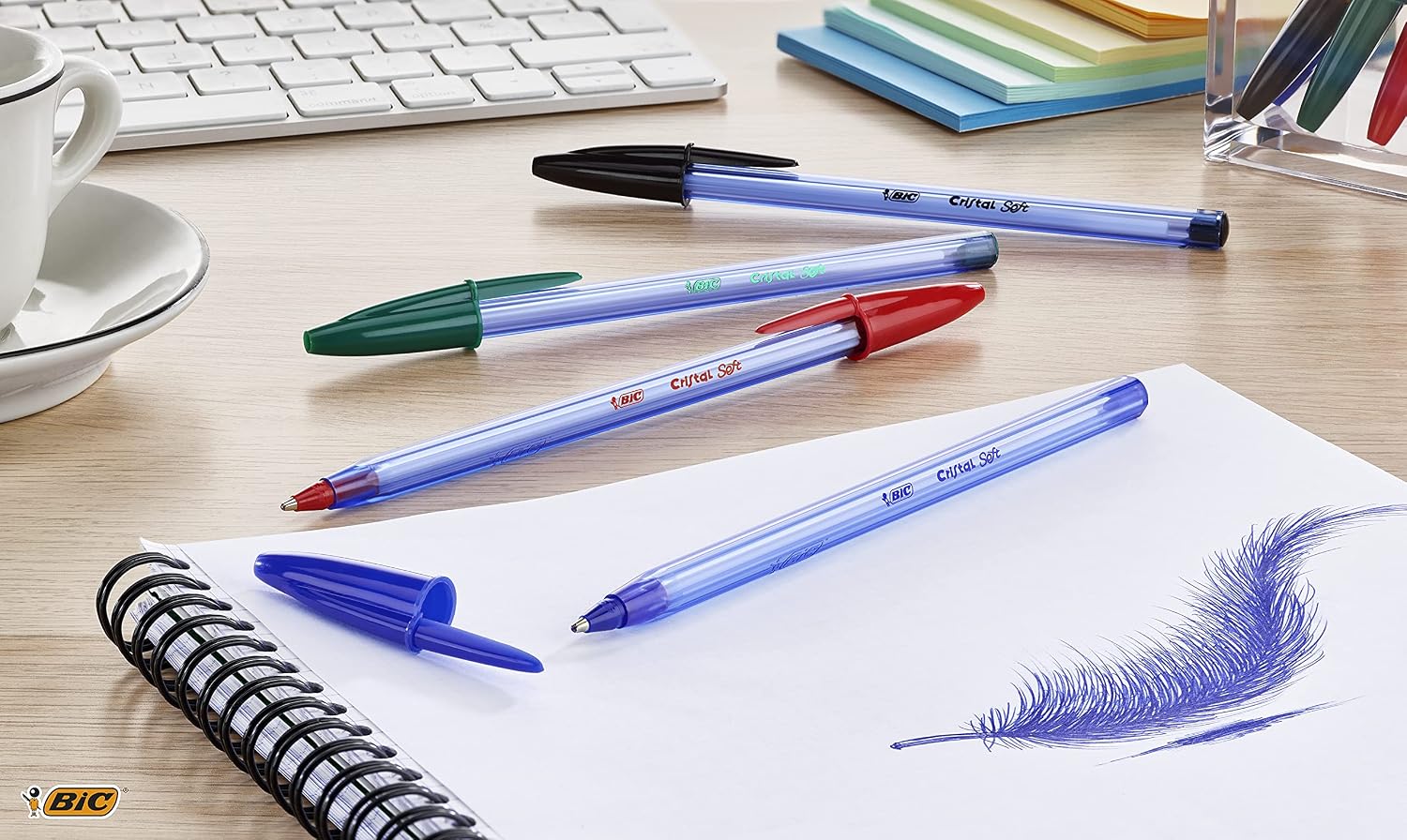 BIC Cristal Soft Stylos-Bille Pointe Moyenne (1,2 mm) - Écriture Douce et Fluide - Bleu, Boîte de 50 – Image 6