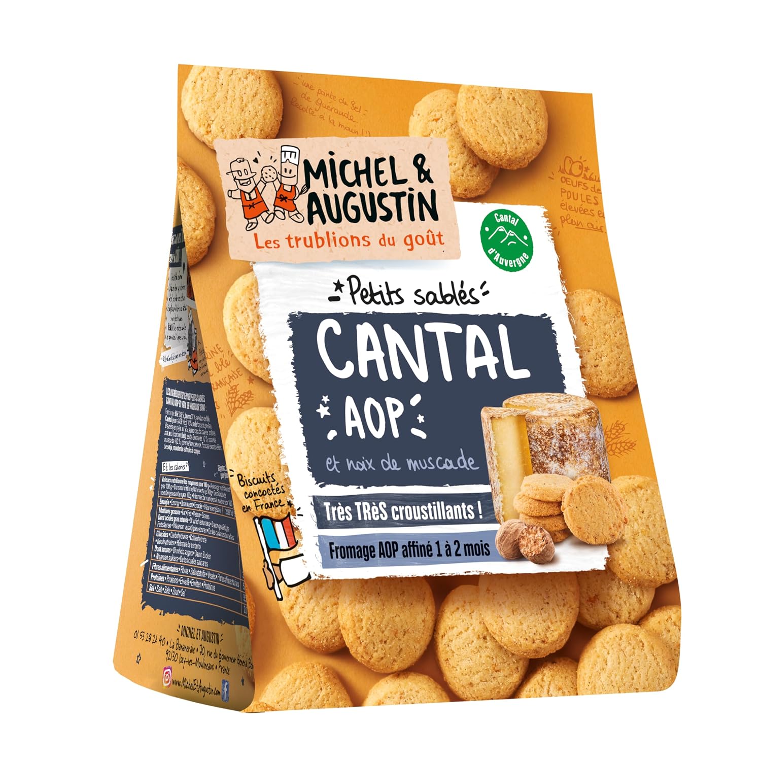 Michel & Augustin – Petits Sablés Salés au Cantal AOP et Noix de Muscade – Biscuits Apéritifs Gourmands – Fabriqués en France – 100g x 8 – Image 2