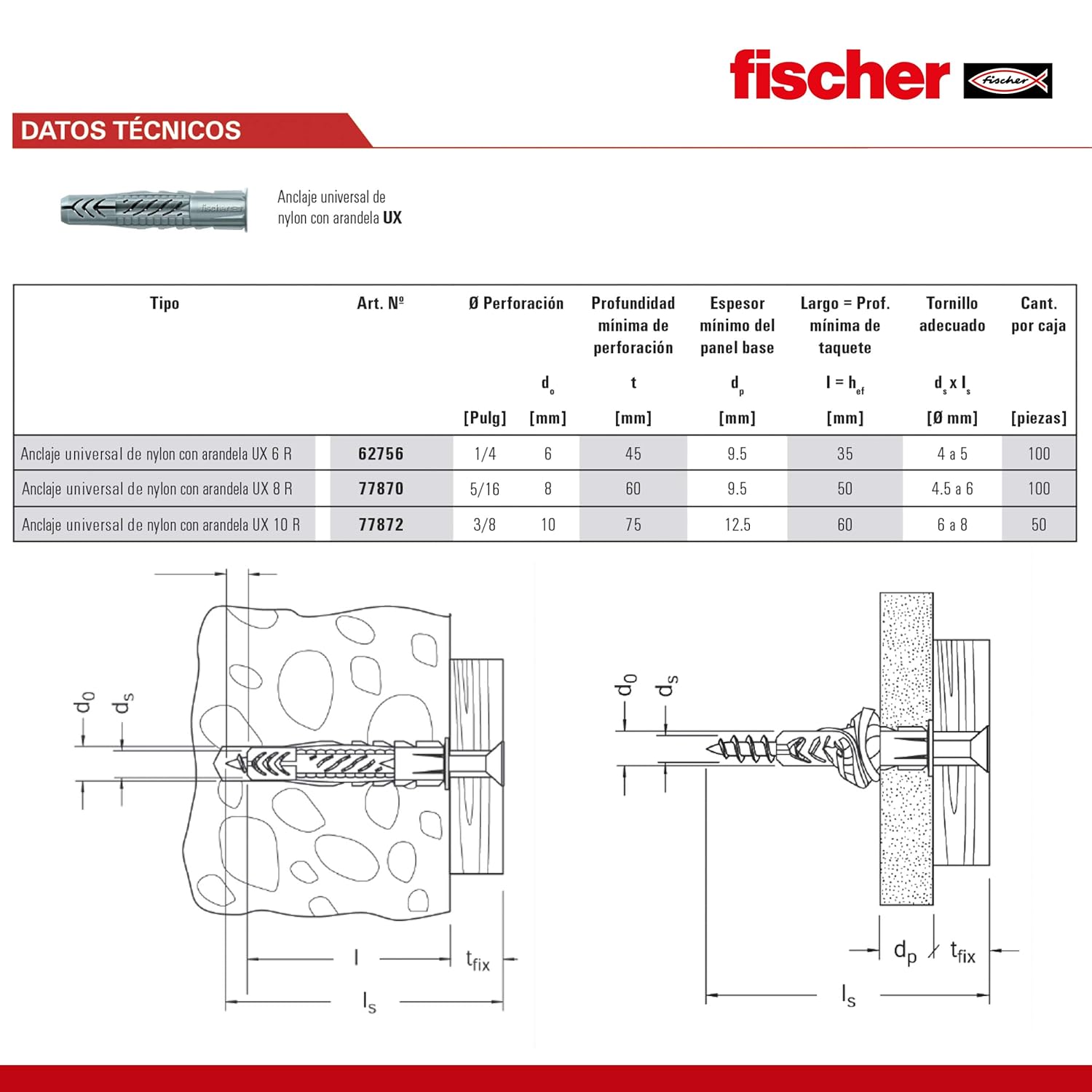 Fischer 077870 Lot de 100 chevilles en nylon UX 8 x 50 R – Image 8