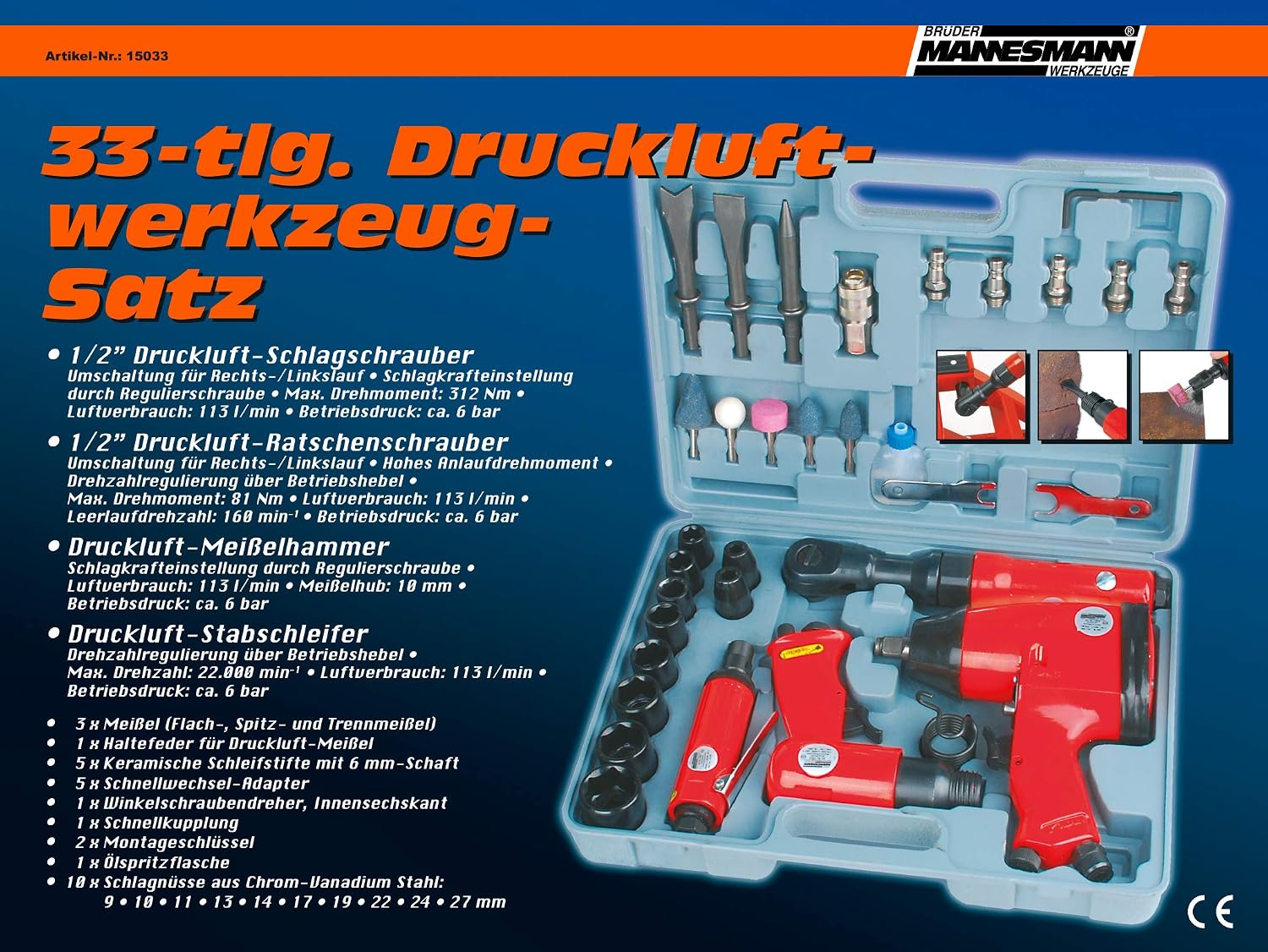 MANNESMANN 15033 — Set d'outils pneumatiques 33 pièces – Image 4