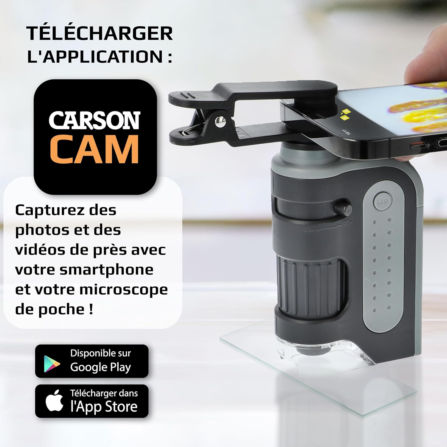 CARSON MicroBrite Pro — Microscope de poche LED avec clip smartphone – Image 8
