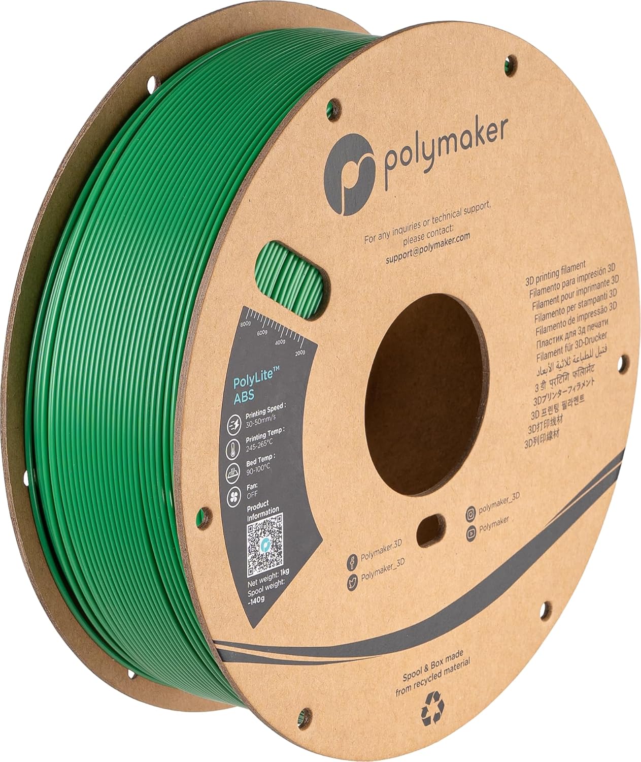 POLYMAKER PolyLite — Filament ABS 1,75 mm 1 kg Vert – Image 2