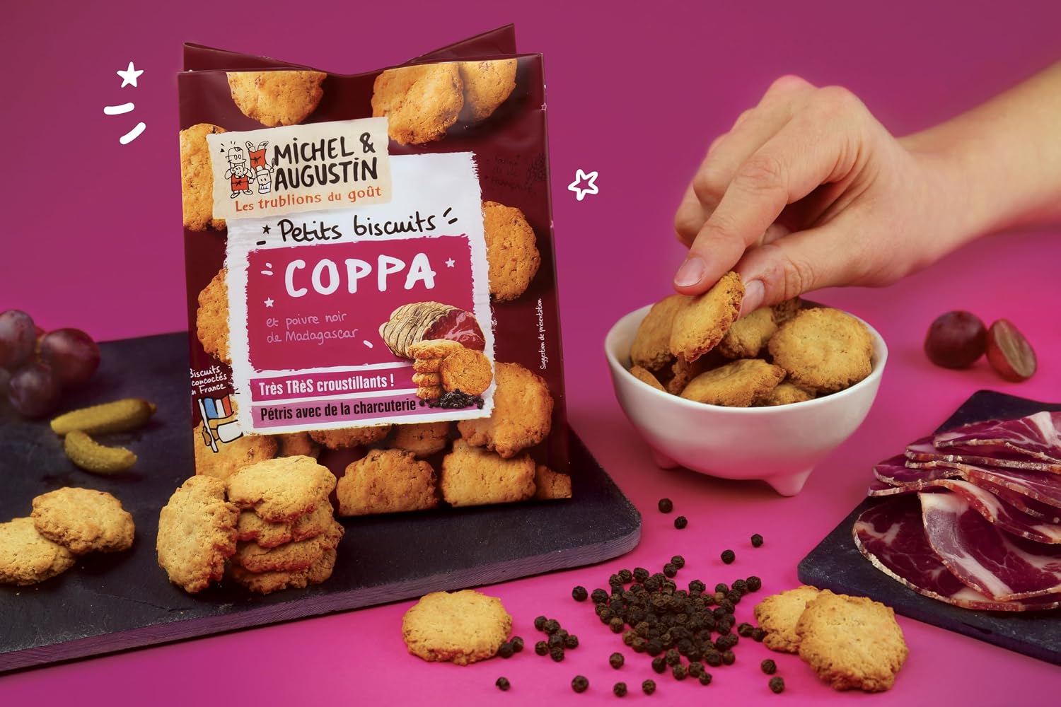 Michel & Augustin - Biscuits Apéritifs à la Coppa Corse et au Poivre Noir - Petits Biscuits Salés à la Charcuterie - 8 x 90g – Image 3
