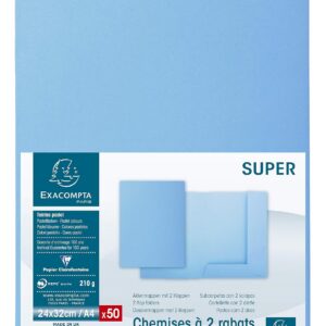 EXACOMPTA SUPER — Lot de 50 Chemises 2 Rabats A4 Bleu clair