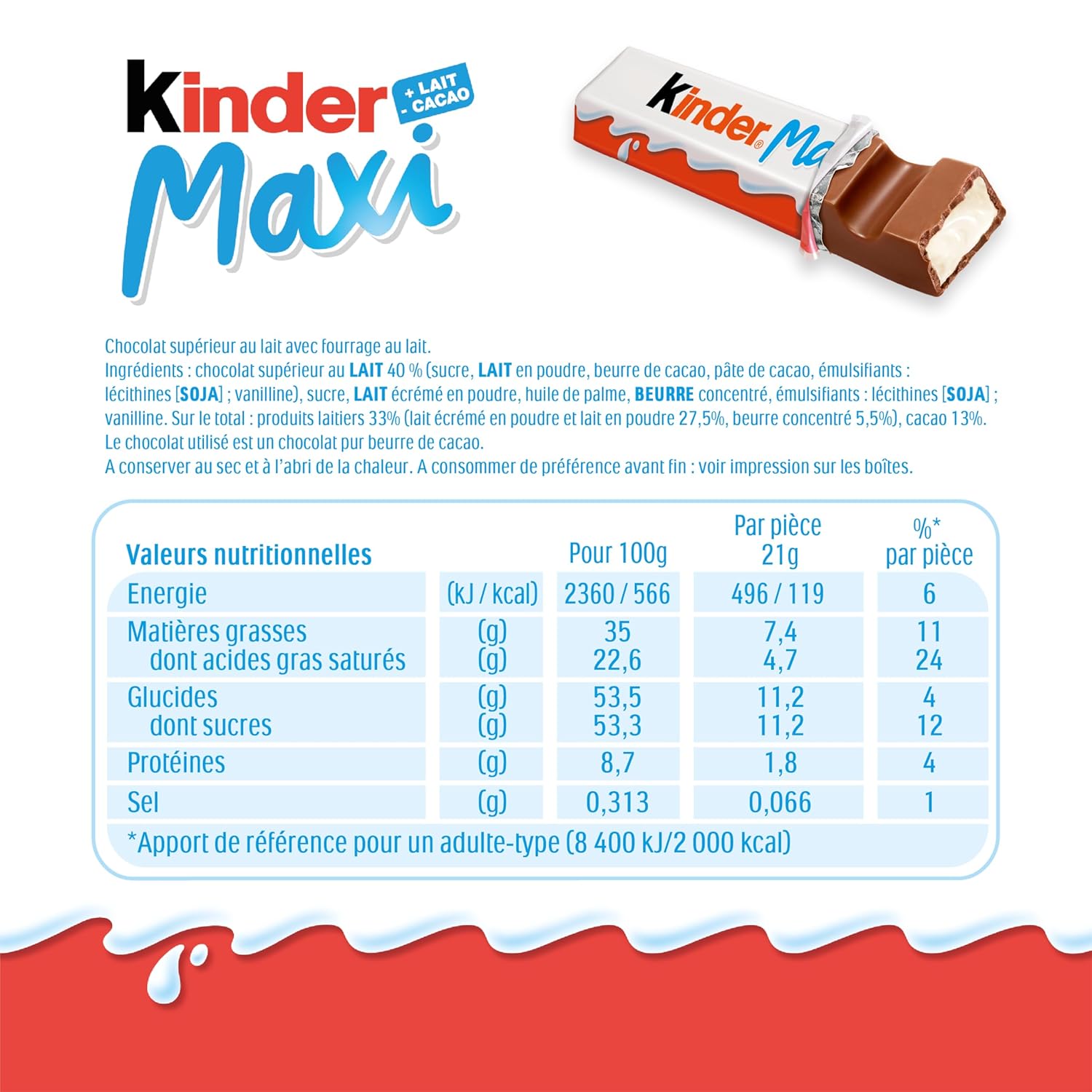 KINDER Maxi — Barres chocolatées cœur lait x36 21g – Image 2