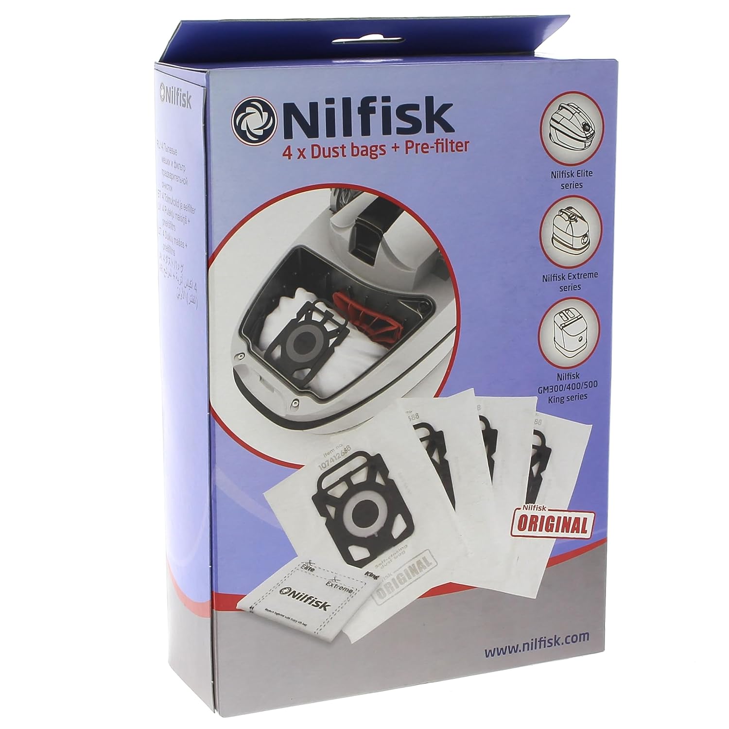 NILFISK — Sacs aspirateur microfibre x4 + 1 pré-filtre
