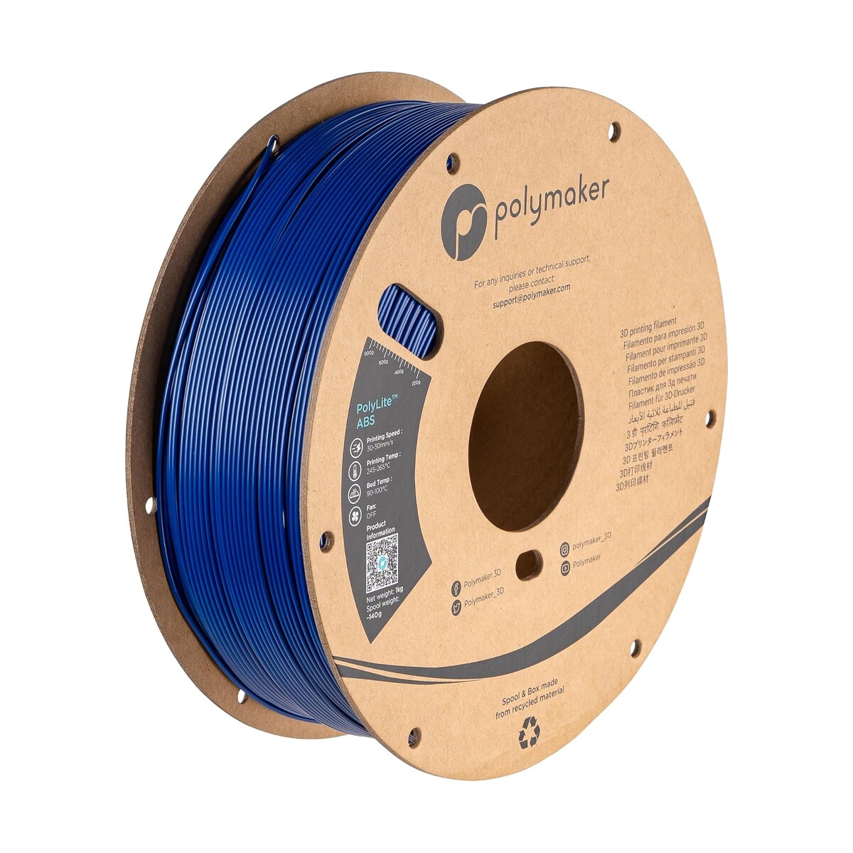 POLYMAKER PolyLite — Filament ABS inodore 1,75 mm 1 kg Bleu