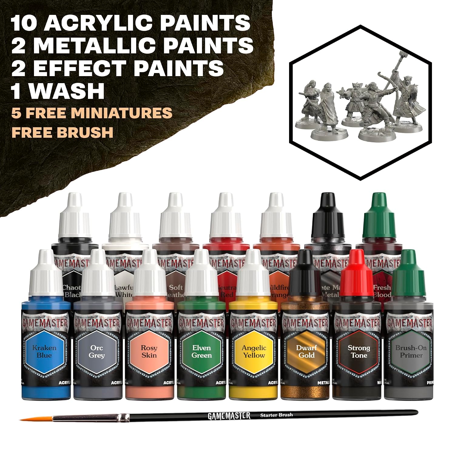 The Army Painter, GameMaster: Adventure Starter Role, 15 x 18ml Warpaints Fanatic peintures acryliques, incl. un Primer à appliquer au pinceau, 5 miniatures GRATUITES et 1 pinceau - Pour Warhammer – Image 14