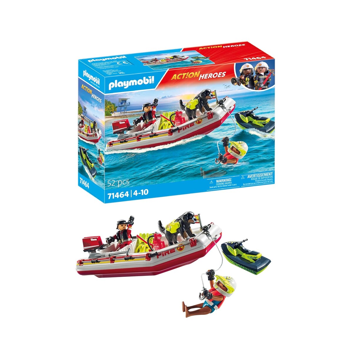 PLAYMOBIL 71464 — Bateau de pompier et scooter des mers