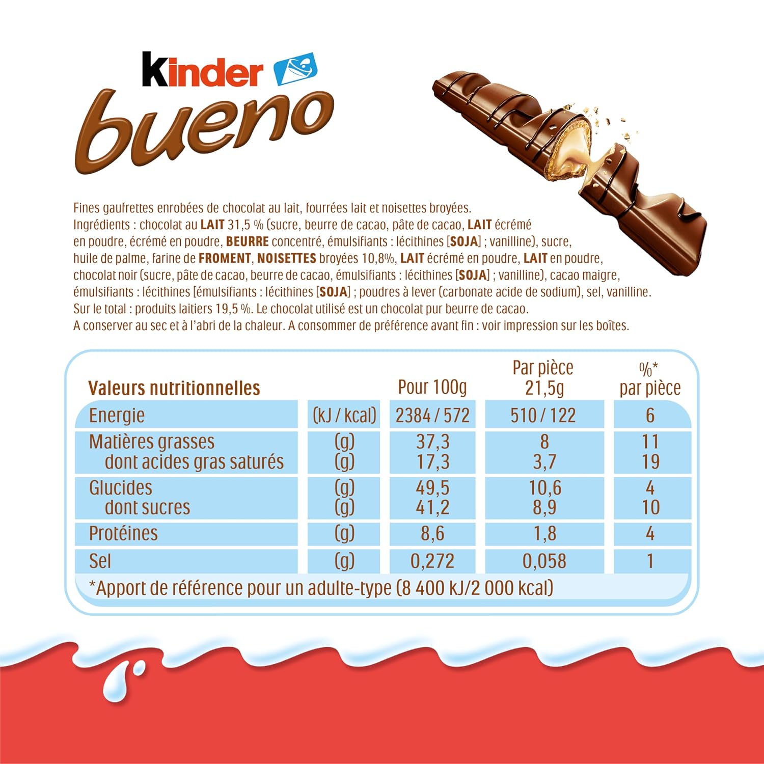 KINDER Bueno — Gaufrettes chocolat lait x30 2 barres 43g – Image 11