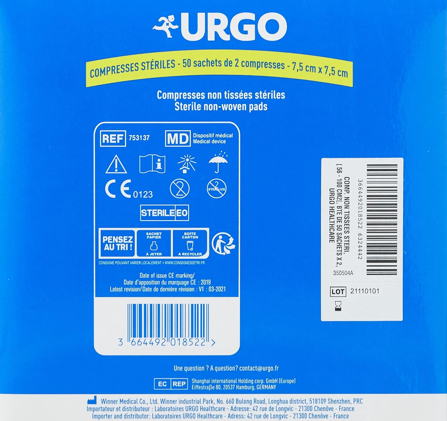 URGO — Compresses stériles non tissées 7,5 x 7,5 cm x50 – Image 5