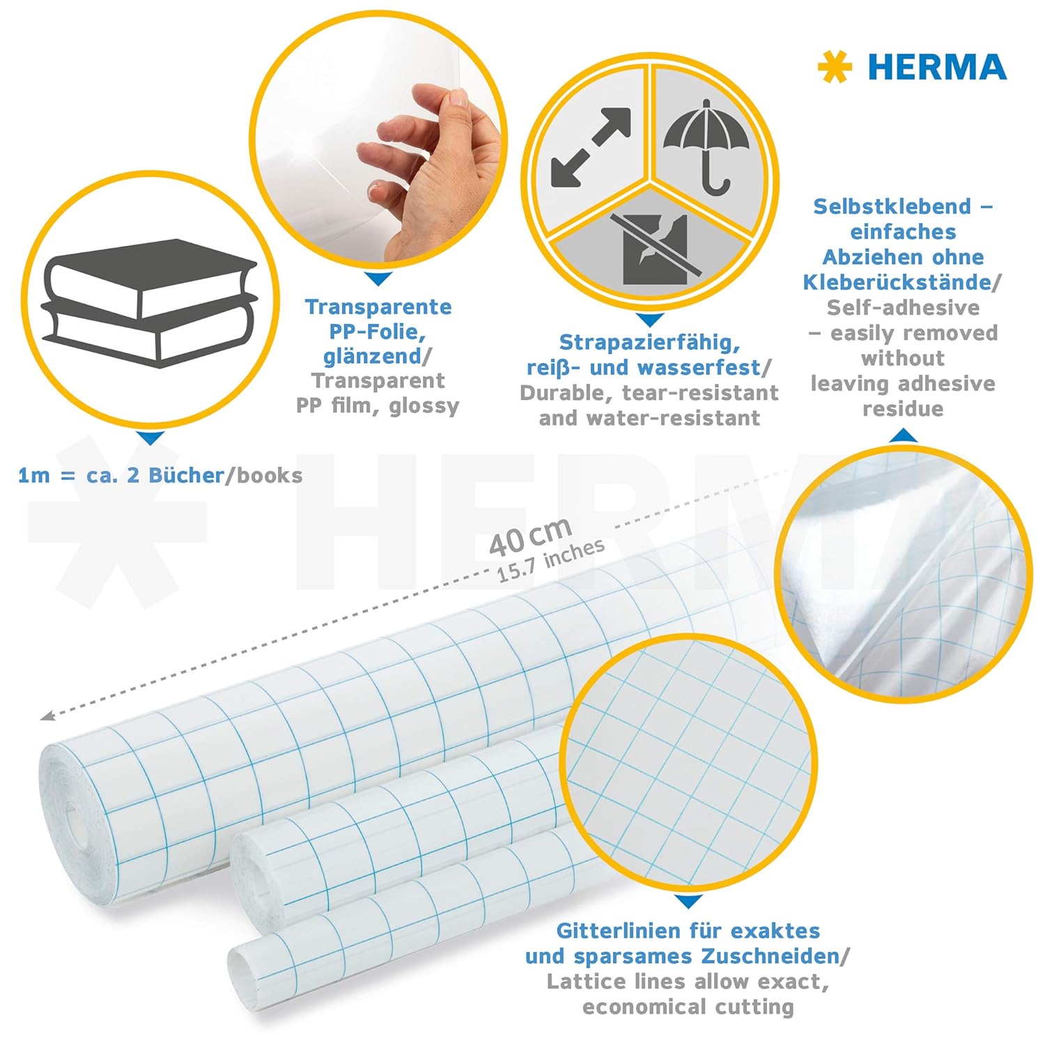 HERMA — Film adhésif de protection pour livre 10 m x 40 cm – Image 6