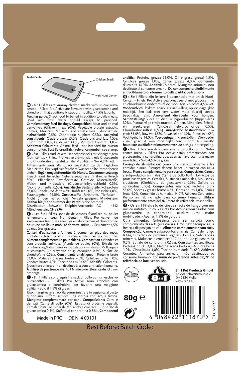 8in1 Fillet Pro Active Friandises pour chiens adultes et seniors de grandes races – Renforce la mobilité – Au poulet – Lot de 4 x 80g – Image 2