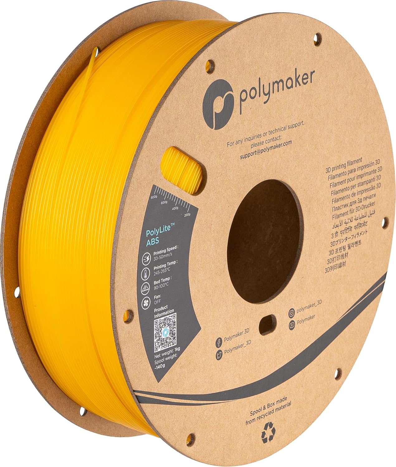 POLYMAKER PolyLite — Filament ABS 1,75 mm 1kg Jaune